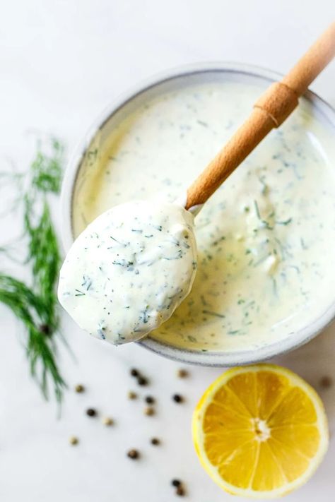 Creamy Dill Sauce- Delicious w/ Salmon! | Feasting At Home Dill Dressing For Salmon, Salmon Veggies, Dill Sauce For Salmon, Feasting At Home, Dill Salmon, Creamy Dill Sauce, Sauce For Salmon, Full Fat Yogurt, Dill Sauce