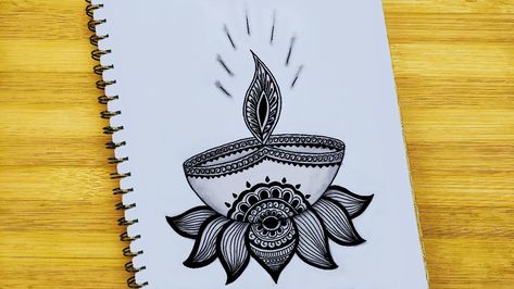 Diya Designs Diwali Drawing, Diwali Drawing Mandala, Diwali Mandala Art Drawing Easy, Diwali Mandala Art Ideas, Mandala Art For Diwali, Diya Mandala Art, Diwali Homework, Diwali Mandala Art, Diwali Mandala