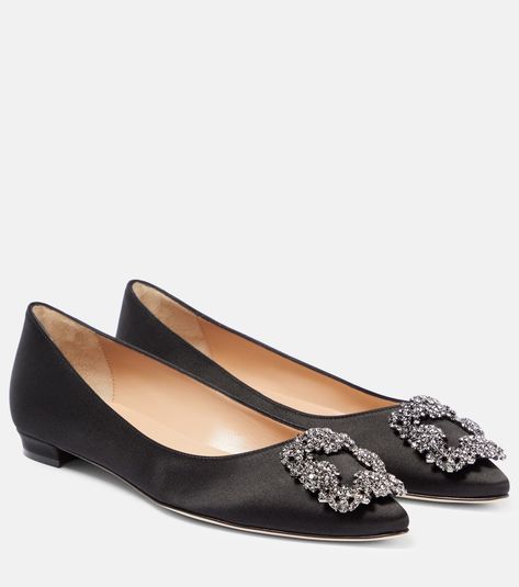 Hangisiflat embellished satin ballet flats in black - Manolo Blahnik | Mytheresa Manolo Blahnik Hangisi Flats, Manolo Blahnik Shoes Flats, Manolo Blahnik Maysale, Manolo Blahnik Flats, Manolo Blahnik Blue, Satin Ballet Flats, Manolo Blahnik Black, Manolo Blahnik Hangisi, High End Shoes