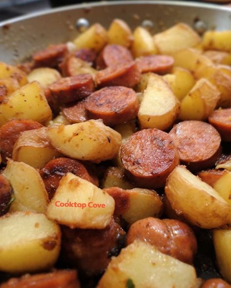 My neighbor took one bite and came running over to me asking for the recipe Potatoes And Sausage, Sausage Potatoes, Southern Kitchens, Southern Cuisine, Steamed Vegetables, Grandmas Recipes, Smoked Sausage, Fried Potatoes, First Bite