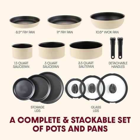 Amazon.com: T-fal Ingenio Nonstick Cookware Set 8 Piece, Induction, Oven Broiler Safe 500F, Cookware, Pots and Pans, RV, Camping, Oven, Broil, Dishwasher Safe, Detachable Handle, Black: Home & Kitchen Non Stick Cookware Set, Camping Oven, Non Stick Cookware, Induction Oven, Nonstick Cookware Sets, Induction Cookware, Nonstick Cookware, The Genius, French Vanilla