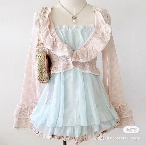 Light Blue Coquette Outfit, Hachi Style, Himekaji Outfits, Babydoll Cami Top, Shoujo Girl, Babydoll Cami, Coquette Outfit, Light Sky Blue, Kawaii Fashion Outfits