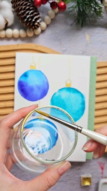 Joly Poa on Instagram: "Holiday card idea using a jar😀 Check out my holiday cards classes on Skillshare. Link in bio 😀 #watercolorforbeginner #holidaycard #holidaywatercolor #skillshare" Watercolor And Ink Christmas Cards, Watercolor Christmas Cards Diy, Holiday Watercolor, Painted Christmas Cards, Christmas Card Art, Watercolor Christmas Cards, Christmas Card Crafts, Diy Watercolor, Making Cards