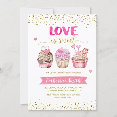 Cupcake Love is Sweet Bridal Shower Invitation Zazzle Cotton Candy Wedding, Outdoor Bridal Showers, Wedding Shower Themes, Couples Bridal Shower, Bridal Invitations, Candy Theme, Wedding Shower Invitations, Bridal Shower Brunch, Bridal Shower Party