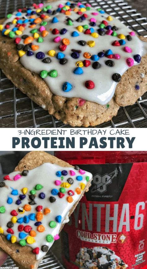 3-Ingredient Birthday Cake Protein Pastry | Mason Woodruff | Bloglovin’ Protein Pastry, Mason Woodruff, Recipes Protein, Pretzel Snacks, Protein Baking, Healthy Protein Snacks, Lowest Carb Bread Recipe, Protein Treats, Healthy Man