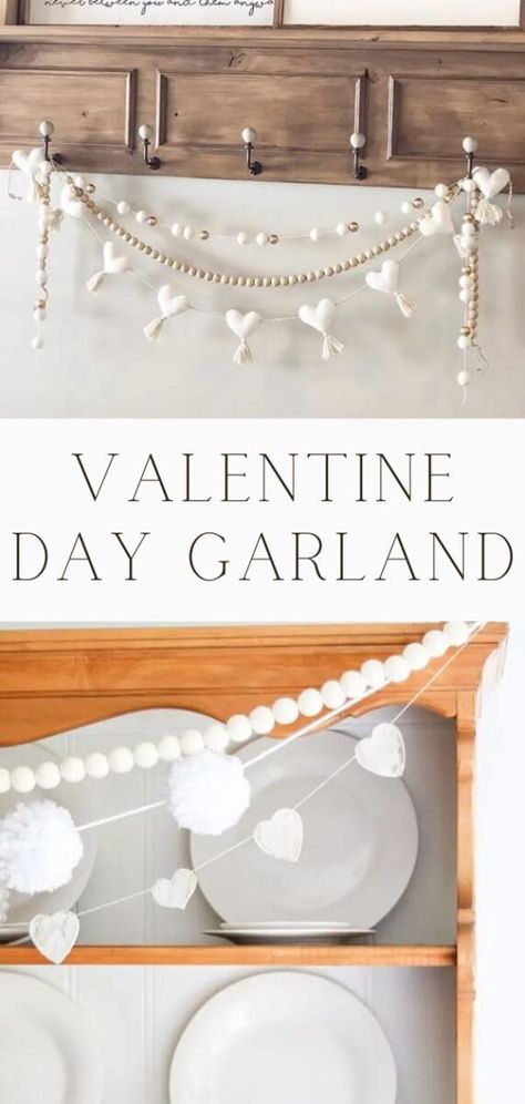 Valentines Day Garland, Valentine Garland, Garland Ideas, Diy Valentine's Day Decorations, Snow Flakes Diy, Cottage Vintage, Valentine Crafts For Kids, Fabric Garland, Valentine Decor