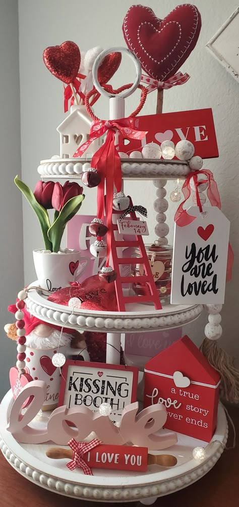 Valentine's Day Tiered Tray Decor, Valentine's Tiered Tray Decor, Valentine Teir Tray Decor, Tired Tray Valentine Decor, Valentine 3 Tier Stand Decor, Valentines 3 Tiered Tray Decor, Valentine Trays Ideas, Valentine’s Day Tiered Tray, Valentine Tiered Tray Ideas