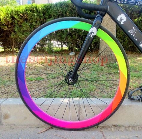 Rainbow Bike, Stickers Rainbow, Fixie Bike, Fixed Gear Bike, Bike Wheel, Fixed Gear, Rainbow Stickers, Wheel Rim, Rainbow Dash