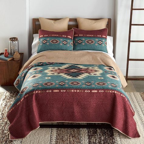 Amazon.com: Donna Sharp Queen Bedding Set - 3 Piece - Apache Southwest Quilt Set with Queen Quilt and Two Standard Pillow Shams - Machine Washable : Home & Kitchen Western Bedding Sets, Southwest Quilts, Western Bedding, Queen Bedding, Queen Bedding Sets, Queen Quilt, Quilt Set, Standard Pillow, Quilt Sets