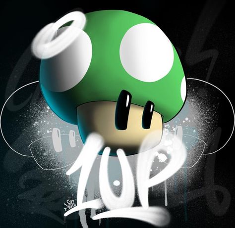 1-UP Mushroom, Super Mario World 1up Tattoo, Mushroom Super Mario, Yoshi Art, Drawing Mario, Mario Bros Mushroom, 1up Mushroom, Super Mario Tattoo, Super Mario Mushroom, Mario Tattoo