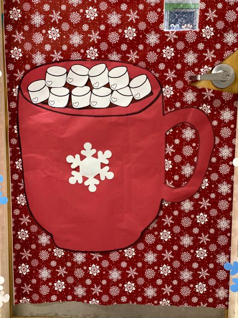 Hot Coco Door Decorating, Hot Cocoa Classroom Door, Hot Chocolate Classroom Door, Hot Cocoa Bulletin Board Ideas For Kids, Hot Cocoa Stand Classroom Door, Christmas Cookie Bulletin Board, Holiday Door Decorations, Christmas Classroom Door, Hot Coco