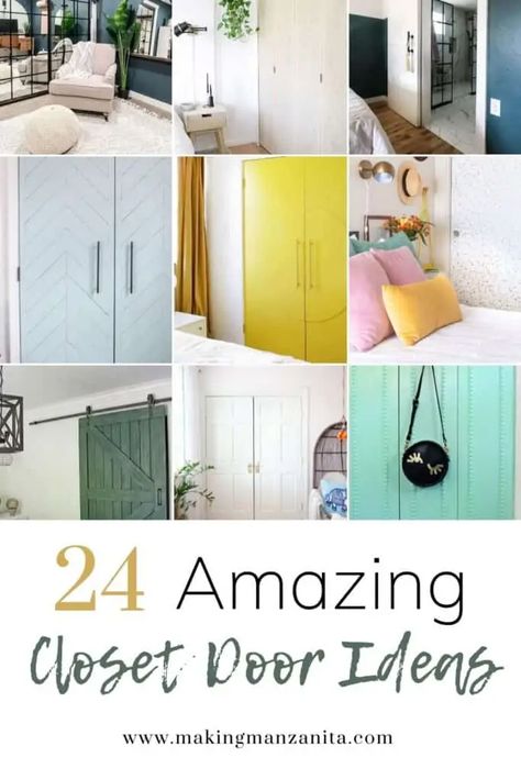 Need a new closet door? Why not try to DIY one!? Get inspired with these DIY closet door ideas! Painting Closet Doors Ideas, Closet Door Painting Ideas, Closet Without Doors Ideas, Closets Without Doors Ideas, Sliding Closet Doors Makeover, Diy Closet Door, Closet Doors Painted, Small Closet Door Ideas, Closet Door Ideas