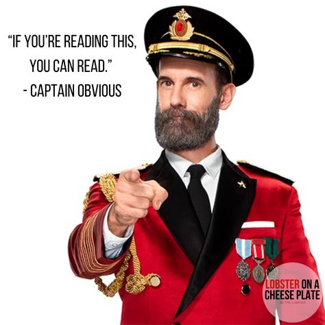 “If you’re reading this, you can read.” - Captain Obvious And thank God you can! Get your copy of “Lobster on a Cheese Plate” on #Amazon or #KindleUnlimited @ amzn.to/3oD9kcK Captain Obvious, Cheese Plate, Thank God, Cheese, Good Things, Reading, Canning, Quick Saves