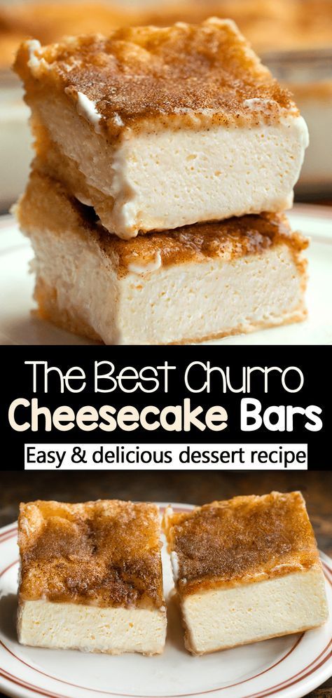 The Best Easy Churro Cheesecake Bars Churro Cheesecake Gluten Free, Gluten Free Churro Cheesecake, Gluten Free Cheesecake Bars, Chemo Clothes, Gluten Free Churros Recipe, Churro Bars, Churro Cheesecake Bars, Churro Dessert, Cream Cheese Bars Recipe