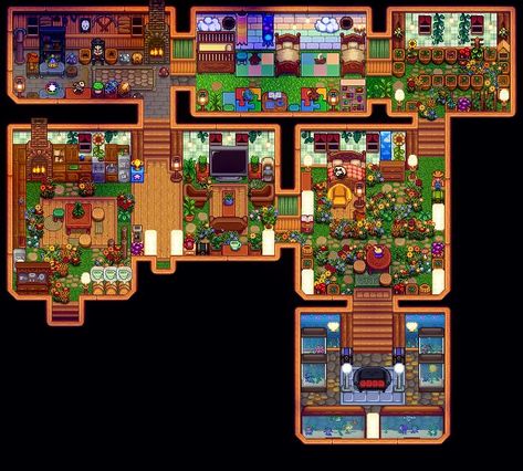 Stardew Valley Second House Upgrade, Lance Stardew Valley Expanded, Stardew Valley Expanded Farm Layout, Stardew Valley Kitchen Design, Stardew Valley Home Interior, Stardew Expanded, Stardew Valley Kitchen, Stardew Valley Interior Design, Stardew Valley House Interior