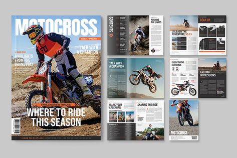 Motorbike & Motocross Magazine Template, Print Templates ft. motorbike & motorcycle - Envato Racing Magazine, Motorcycle Magazine, Booklet Template, Sport Magazine, Road Travel, Sports Magazine, Motocross Racing, Magazine Layout Design, Engaging Content