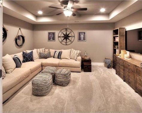 Bonus Room Ideas, Café Design, Minimalist Living Room Decor, Upstairs Loft, Basement Family Room, Basement Living Rooms, Small Basements, Basement Makeover, Walkout Basement