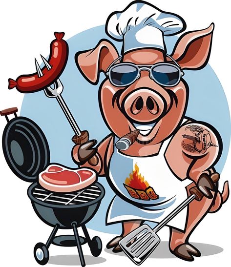 Bbq Grill Logo, Grilling Art, Backyard Party Games, Rick And Morty Image, Pig Images, Cartoon Chef, Grill Logo, Bbq Pig, Pig Drawing