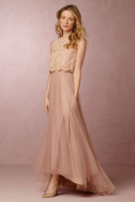 Cleo Top Long Gown Ideas, Neutral Bridesmaid Dresses Mismatched, Two Piece Bridesmaid Dresses, Bridesmaid Separates, Bhldn Bridesmaid Dresses, Petal Skirt, Bhldn Bridesmaid, Trendy Bridesmaids, Beach Bridesmaids