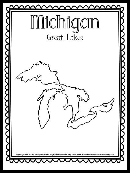 Michigan Printables Free, Lake Printables Free, Michigan Preschool Activities, Michigan Coloring Pages, Michigan Watercolor, Michigan Pictures, Michigan Facts, State Project, Michigan Crafts