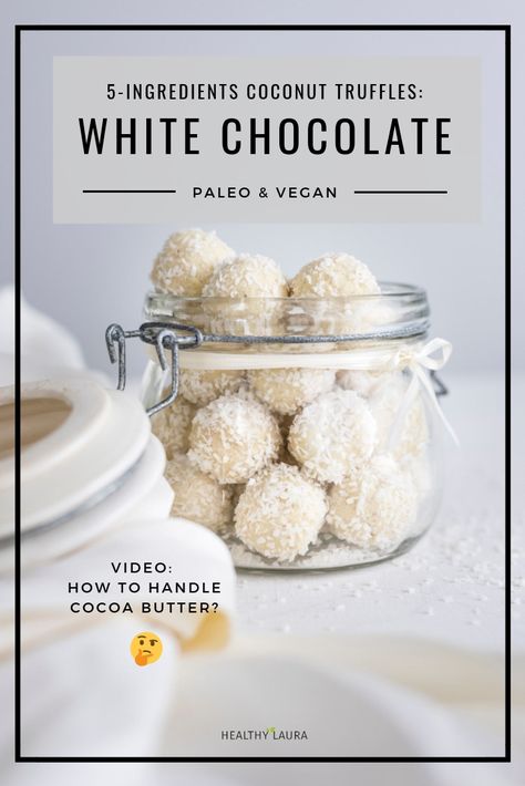 Cocoa Butter Recipes, Raw Cocoa Butter, Vegan Truffles, Dairy Free Protein, Coconut Truffles, Christmas Truffles, White Chocolate Recipes, Vegan White Chocolate, Coconut Protein