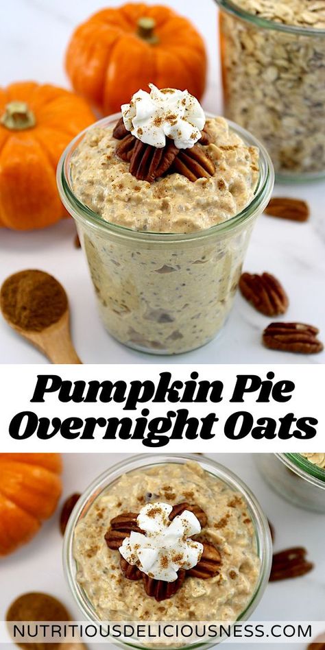 Creamy and delicious, these Pumpkin Pie Overnight Oats are the perfect way to kickstart your day with cozy fall flavors. Simply mix everything together and chill overnight for a simple and healthy breakfast that’s ready when you are! Pumpkin Puree Overnight Oats, Pumpkin Over Night Oats, Apple Pie Overnight Oats Healthy, Over Night Oats Recipe Healthy, Overnight Oats Ideas, Overnite Oats, Fast Snacks, Over Night Oats, Best Overnight Oats