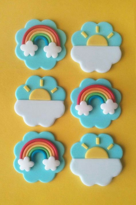 Kue Fondant, Fondant Rainbow, Flori Fondant, Deco Cupcake, Cloud Party, Rainbow Cupcake, Mini Torte, Fondant Cupcake Toppers, Rainbow Cupcakes