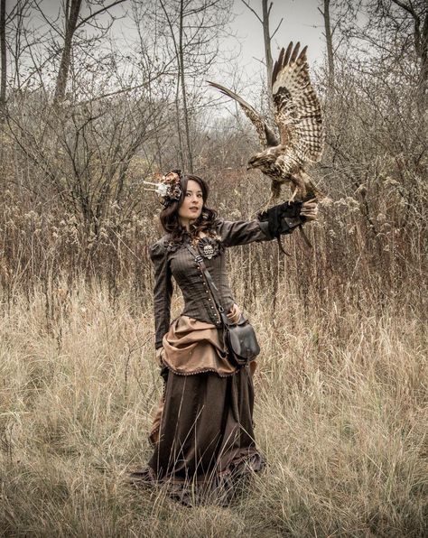 Steampunk falconry Steampunk Lady, The Wild One, Steampunk Women, Farm Clothes, Fairytale Photography, Wild Girl, Fantasy Photography, Steampunk Costume, Victorian Lady