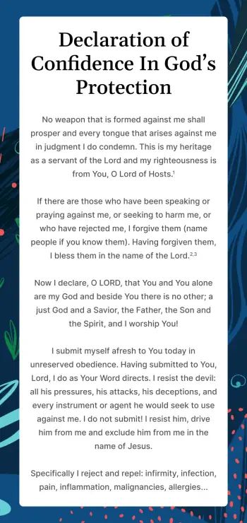 Declaration of Confidence In God’s Protection | Proclamation Card | Derek Prince Ministries Derek Prince Prayers, Declare And Decree Prayer, Derek Prince Proclamation, Christian Declarations, Confidence In God, Prayer For Wisdom, Scripture For Today, Derek Prince, Spiritual Warfare Prayers