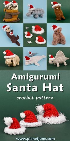 Crochet Santa Hat Free Pattern, Amigurumi Santa, Santa Hat Pattern, Crochet Santa Hat, Crochet Christmas Hats, Christmas Crochet Patterns Free, Crochet Santa, Crochet Xmas, Crochet Christmas Decorations