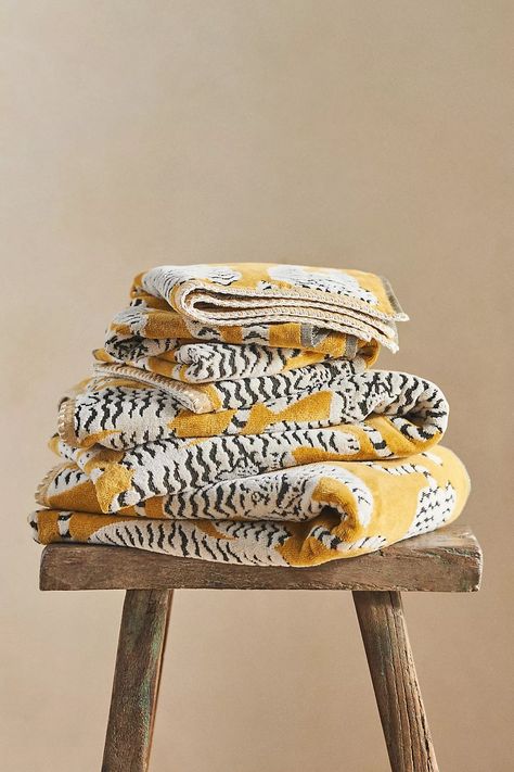 Isa Tiger Towel Collection | Anthropologie Bath Top, Outdoor Holiday Decor, Towel Collection, Bathroom Space, Playful Design, Sales Gifts, Hand Towels, Decor Gifts, Color Coding