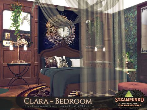 Sims 4 Cc Dark Academia Bedroom, Steampunk Room, Dark Academia Bedroom, Steampunk Rooms, Steampunk Bedroom, Academia Bedroom, Sims 4 Beds, Cc Packs, Furniture Cc