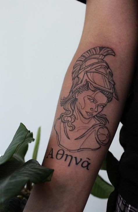 Mythology Tattoos Women, Hermes Tattoo, Athena Art, Athena Tattoo, Fierce Tattoo, Dna Tattoo, Le Tattoo, Brush Tattoo, Greek Mythology Tattoos