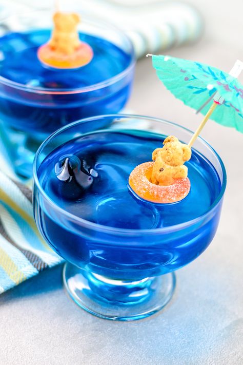 Swimming Peeps Jello Cups, Jello Cups For Kids, Swimming Snacks, Shark Desserts, Shark Jello Cups, Shark Week Snacks, Shark Pizza, Shark Jello, Shark Week Food