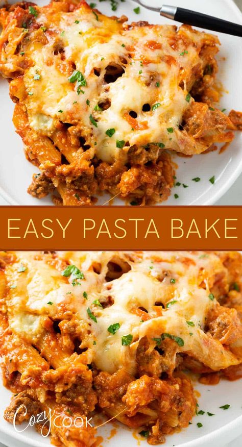 Ground Beef Pasta Recipes Marinara, Baked Ground Beef Pasta, Pasta Dish With Ricotta Cheese, Penne Ricotta Bake, Ricotta Marinara Pasta, Penne Casserole Ground Beef, Baked Marinara Pasta, Pasta Bake With Ground Beef, Bake Ziti With Ground Beef