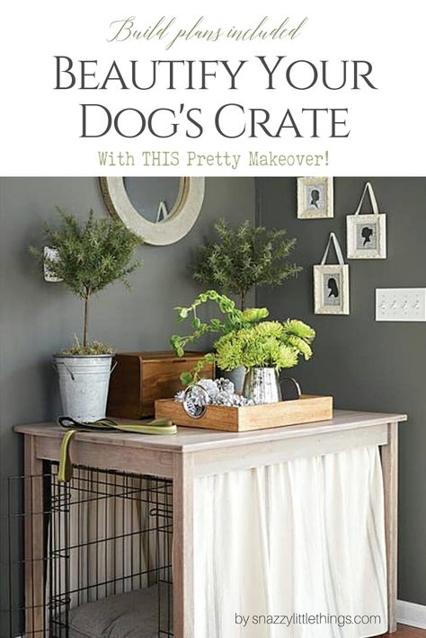 17 DIY Dog Crate & Kennel Ideas Your Pup Will Surely Love Dog Crate Hack, Tension Rod Curtains, Dog Crate Table, Diy Dog Crate, Table Build, Dog Crate Cover, Crate Table, Crate Diy, Tension Rods