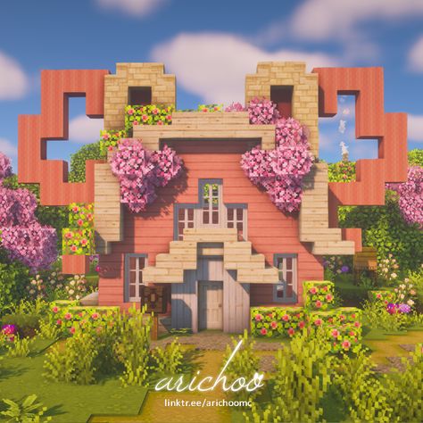 Minecraft Bunny House Ideas, Bunny House Minecraft, Minecraft Bunny House, Sanrio Minecraft Builds, Fairy Cottage Minecraft, Minecraft Fairy Cottage, Bunny Minecraft, Minecraft Fairycore, Big Minecraft Houses