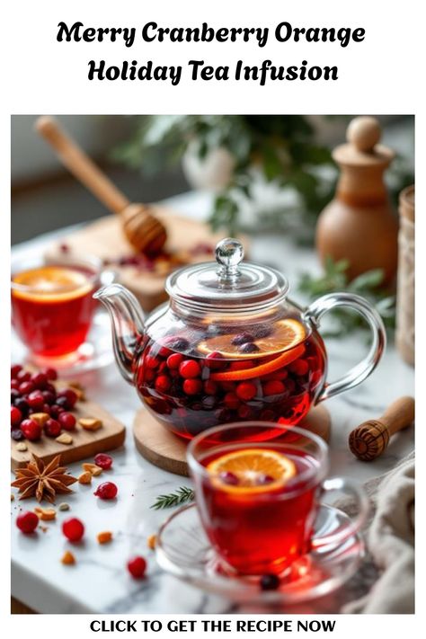 Merry cranberry orange holiday tea infusion combining sweet and tart flavors for festive cheer. Cranberry Tea Recipe, Christmas Tea Ideas, Hot Cranberry Tea Recipe, Christmas Tea Recipe, Thermos Ideas, Cranberry Orange Tea, Dried Fruit Tea, Homemade Teas, Smoothie Party