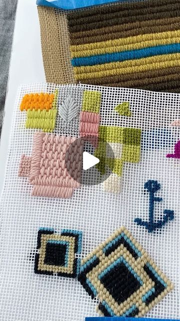 Jeni Sandberg on Instagram: "I always have a doodle canvas where I can test out colors, stitches, and designs.  I find I really need to see an idea stitched to decide if I like it.  In organizing my needlepoint stuff ahead of my move, I found some of these old ones.  I spy the seeds of some of my first projects, and my first Letter patterns! 
#needlepoint #needlepointcanvas #doodlecanvas" Stitches For Lettering, Doodle Canvas, I Spy, Needlepoint Canvases, Old Ones, Letter Patterns, Color Inspiration, Needlepoint, Seeds