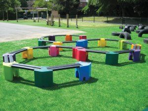 School Outdoor Classroom, Home Day Care, Kids Backyard Playground, Outdoor Learning Spaces, Diy Seating, Outdoor Sitting Area, Sensory Garden, Outdoor Tables And Chairs, Garden Decor Projects