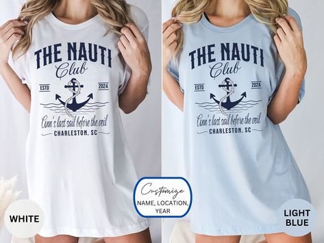 Last Sail Before the Veil Bachelorette Party Shirt The Nauti Club Bride T-shirt Cruise Bach Coastal Nautical Theme Bridesmaid Gift Group Tee by MaevenMadeDesigns on Etsy Sail Before The Veil Bachelorette, Veil Bachelorette Party, Last Sail Before The Veil, Bachelorette Party Shirt, Preppy Shirt, Group Gifts, Bachelorette Party Shirts, The Veil, Custom Tees