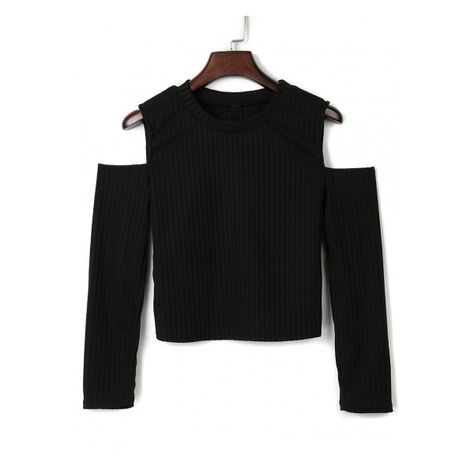 Choies Black Cold Shoulder Crop Tight Knitted Sweater ($11) ❤ liked on Polyvore featuring tops, sweaters, cold shoulder tops, open shoulder top, cropped sweater, cut out shoulder top and cut-out shoulder sweaters Shoulder Cut Sweater, Shoulder Cutout Shirt, Cut Sleeve Sweater, Shoulder Cut Out Sweater, Cut Out Shoulder Top, Fav Outfit, Cutout Shirts, Open Shoulder Sweater, Cold Shoulder Tops