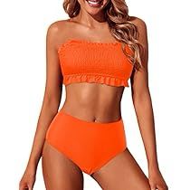 Smocked Swimsuit, Strapless Swimwear, Neon Swimsuit, Strapless Swimsuit, Spandex Top, Set Style, Suit Fabric, Neon Orange, Swimsuit Tops