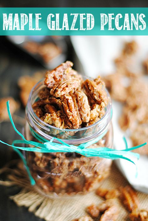 Maple Glazed Pecans are incredibly easy to make and are so delicious on top of ice cream or yogurt, in salads, or on their own! Candy Pecans, Glazed Pecans, Averie Cooks, Food Candy, Nut Recipes, Pecan Recipes, Maple Glaze, Candied Nuts, Candied Pecans