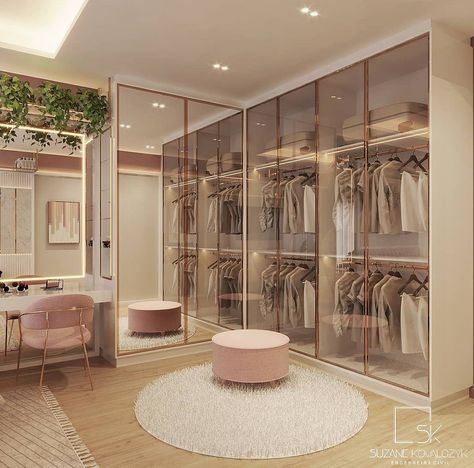 Rose Gold Walk In Closet, Hiasan Bilik Tidur, Dream Closet Design, Luxury Closets Design, Closet Decor, Bedroom Closet Design, Dream House Rooms, Room Design Bedroom, Room Makeover Bedroom