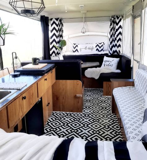 Small Pop Up Camper Remodel, Tent Trailer Remodel, Popup Camper Remodel, Pop Up Tent Trailer, Camper Redo, Glamper Camper, Camper Reno, Camper Interior Design, Travel Trailer Camping