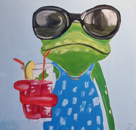 Funny Animals Painting, Wacky Painting Ideas, Funny Art Ideas, Funky Art Ideas, Frog Painting Ideas, Animal Paintings Easy, Funny Animal Paintings, Funky Art Aesthetic, Silly Paintings