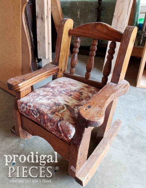 Vintage Child's Rocking Chair Before Makeover by Prodigal Pieces | prodigalpieces.com Rocking Chair Redo, Black Wishbone Chair, Diy Kids Decor, Rocking Chair Makeover, Vintage Rocking Chair, Beach Chair With Canopy, Patchwork Chair, Kids Rocking Chair, Pedicure Chairs For Sale