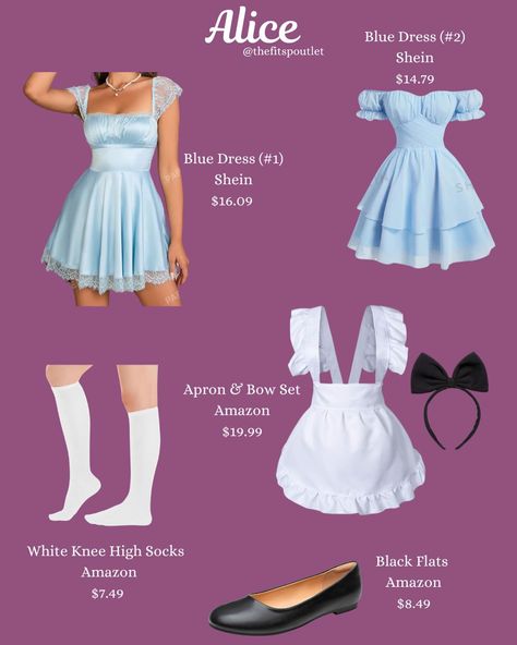 Alice in Wonderland Halloween Costume Inspo! #halloweencostume #halloween #aliceinwonderland #costumeinspo Alice In Wonderland Outfit Aesthetic, White Queen Alice In Wonderland Costume, Alice In The Wonderland Costumes, Halloween Costumes Alice In Wonderland, Alice Wonderland Costume, Alice And Wonderland Costumes, Diy Alice In Wonderland Costume, Alice In Wonderland Inspired Outfits, Halloween Costumes 2024