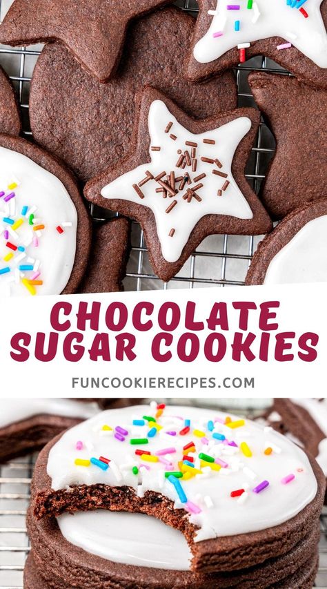 Sugar Cookies With Chocolate Chips, Chocolate Cut Out Cookie Recipe, Fun Cookie Recipes, Chocolate Sugar Cookie Recipe, Sugar Cookie Recipe Easy, Sugar Cookie Mix, Chocolate Sheet Cake, Chocolate Sugar Cookies, Chocolate Biscuits